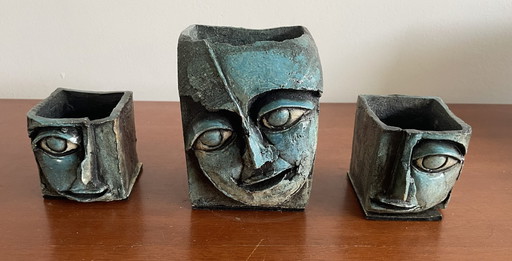 Jaroslav Safr - Drie Kunstkeramische sculpturale koppen of gezichten