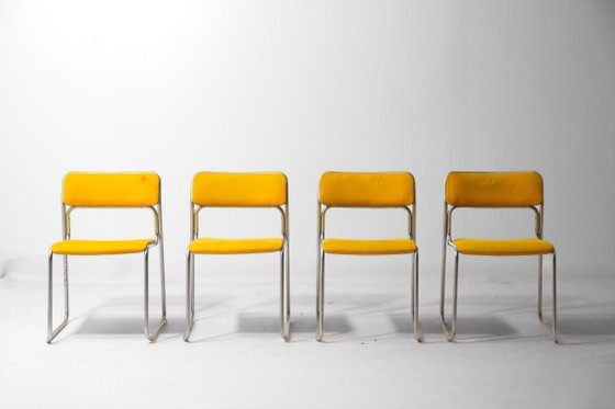 Buisvormige jaren 70 stoelen – Eetkamerstoelen, Metal, Textile (photo 3 of 11)