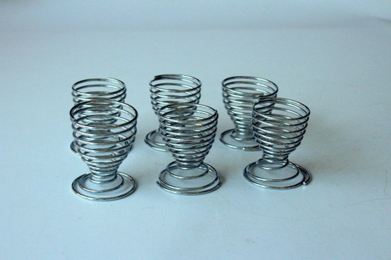 Vintage 6 Stainless Steel Spiral Design Egg Cups, Table accessories, Metal, Silver, Minimalisme (photo 2 of 6)