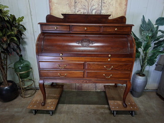 Image 1 of Scrivania classica americana a cilindro, scrittoio, scrivania, secretaire, dimensioni: 122x55cm e altezza 77/125cm.