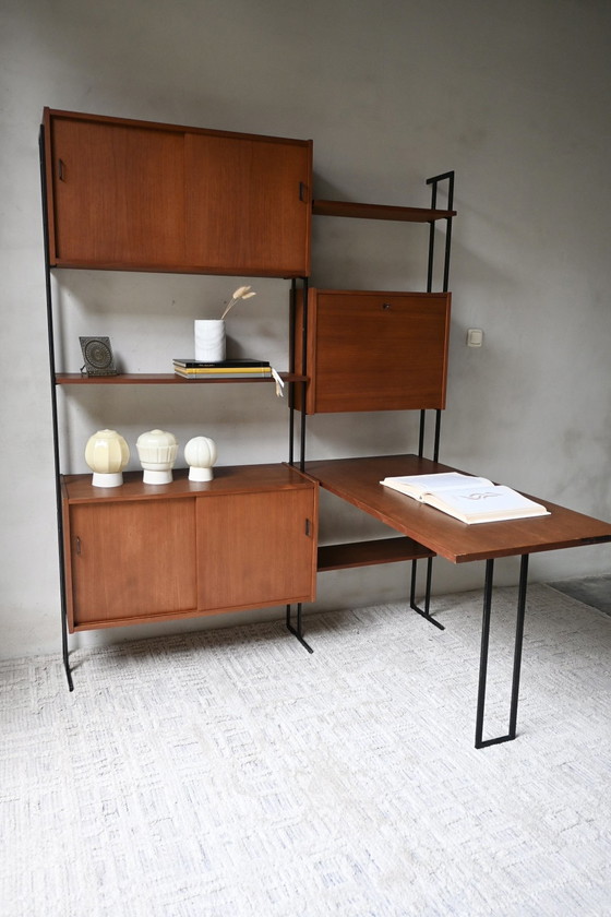 Wandsysteem Modulair Van Omnia Hilker Jaren 60 Vintage – Wandkast, Wood, Metal (photo 8 of 15)