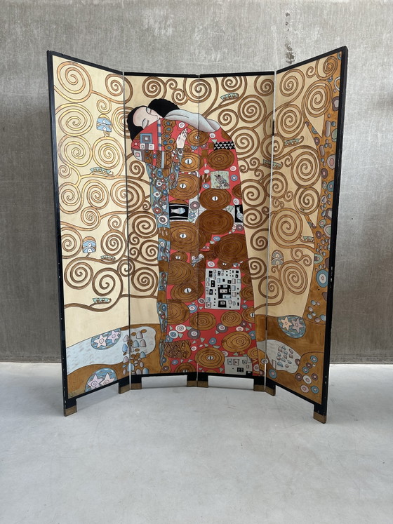 Image 1 of Paravent/séparateur de pièce vintage Gustav Klimt « L'Étreinte »