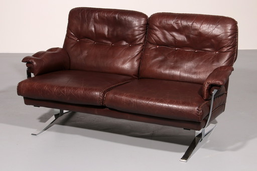 Leder & Chrom Sofa von Arne Norell Vintage 1960er Jahre