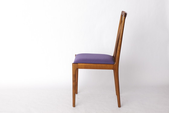 Image 1 of 1 of 11 Vintage Chairs by Lübke – 1960s-70s Beech Wood & Violet Textile Upholstery