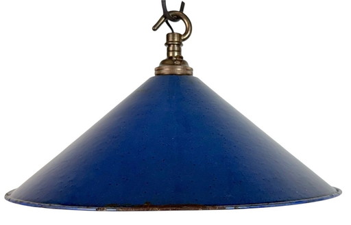 Lampada a sospensione industriale in smalto blu britannico, anni '50