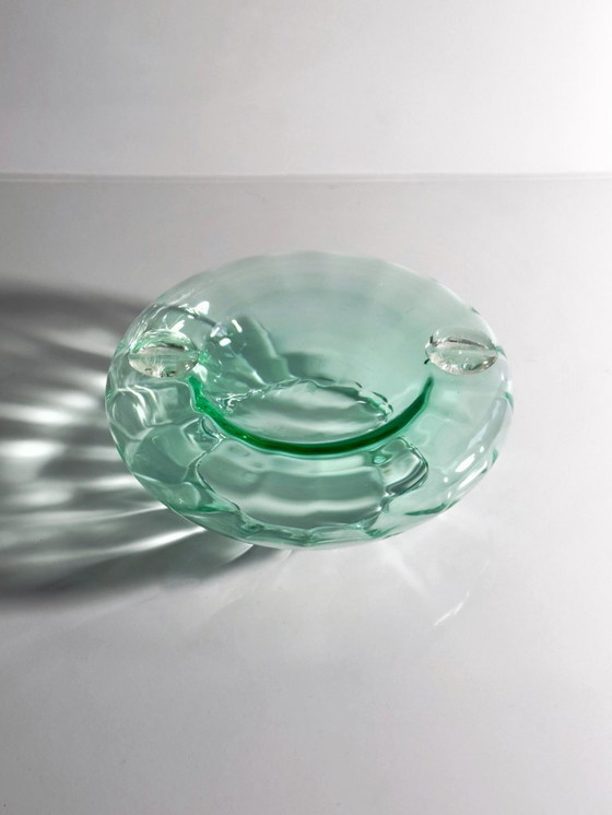 Image 1 of Cendrier en verre italien / Vide Poche vert turquoise années 1950, soufflé à la bouche