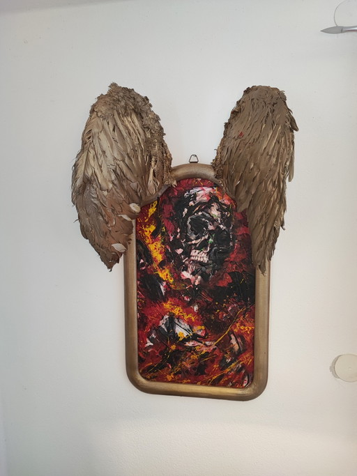 Artwork sculpture painting "Icarus Unbound" framed by G. Kellnberger