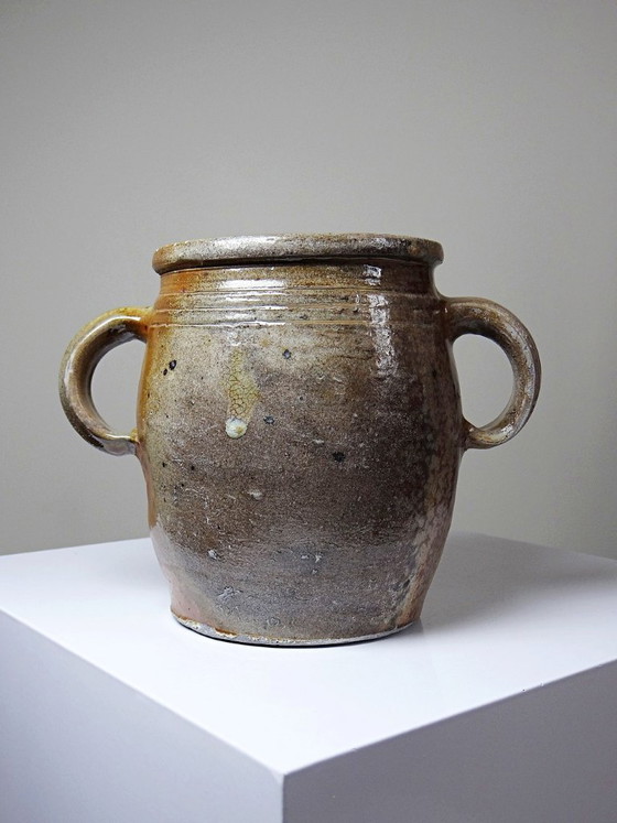 Pot ancien en grès de Puisaye à deux anses, fin XIXe-début XXe, Objets déco, Céramique, Marron, Rustic (photo 4 sur 11)