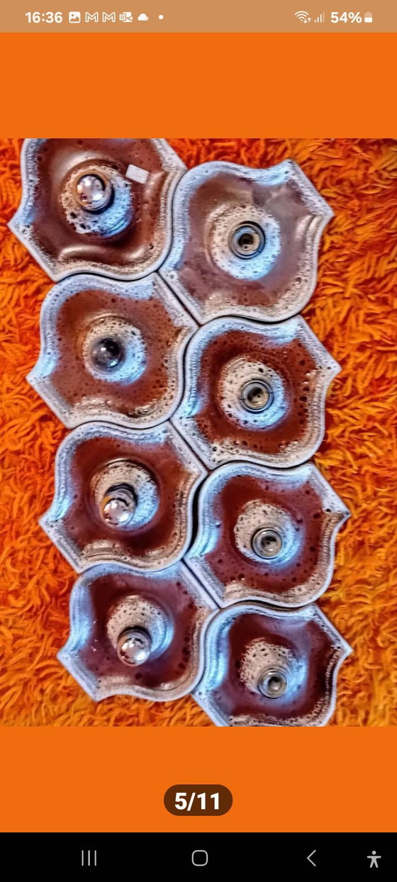 Image 1 of 7 Times Fatlava Brutalist Ceramic Wall Lights 1970s Vintage Space Age