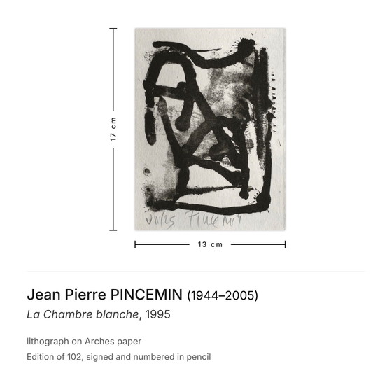 Jean Pierre PINCEMIN Lithographie signée La Chambre Blanche 1995 – Lithographies et sérigraphies, Paper (photo 3 of 5)