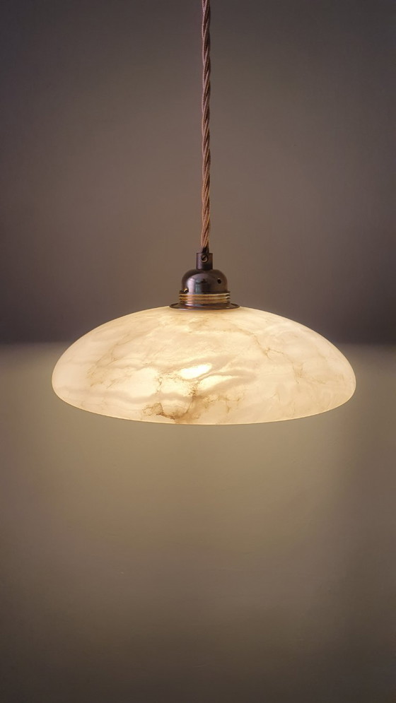 Lampada a sospensione vintage in alabastro - Art Déco - Metà secolo – Lampade a sospensione, Stone, Metal (photo 20 of 23)