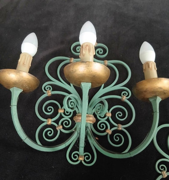 Image 1 of PAIR OF ANTIQUE WROUGHT IRON WALL LIGHTS BY GILBERT POILLERAT, Baroque, 1940