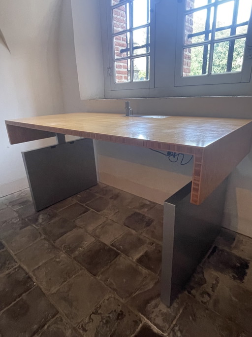Escritorio ajustable eléctricamente Gispen/Lensvelt único – bureau, Wood, Metal