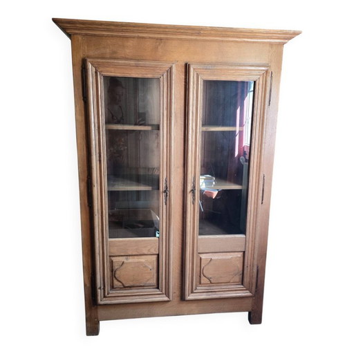 Libreria antica in legno massello di quercia con due ante in vetro. – vitrinekasten, Glass, Wood