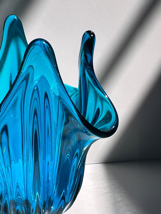 Image 1 of Vintage Glass Vase Viking Glass Epic Four Square Blue Model 1475 1960s 60s Mid - Century Modern