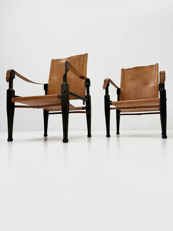 Image 1 of Set de 2 Fauteuils Safari en cuir et chêne de Wilhelm Kienzle pour Wohnbedarf, 1950Ern Jahre