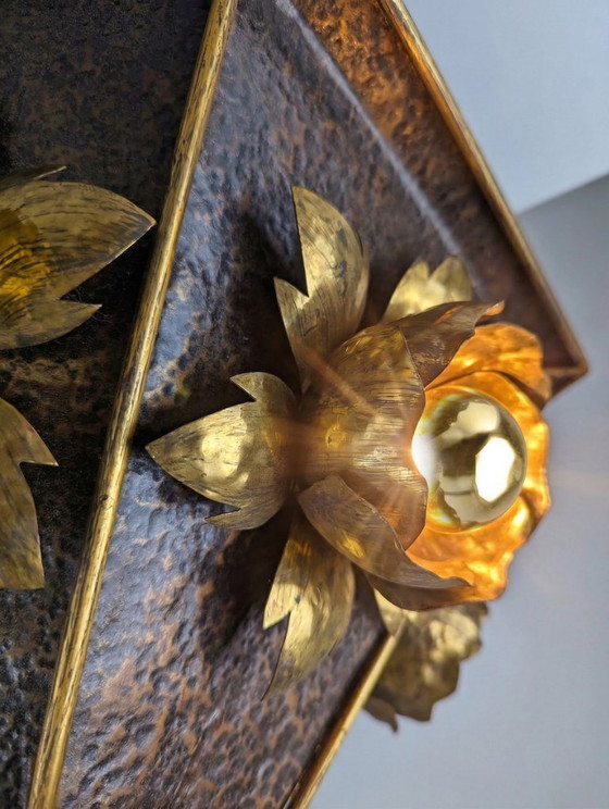 Image 1 of Lámpara de techo floral de latón estilo Hans Kögl, Alemania, década de 1970.