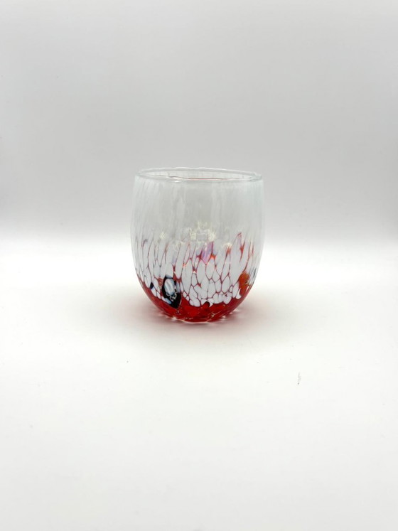 Image 1 of Juego de 6 vasos de vidrio soplado veneciano con efecto Murano Murrine fusionado en vidrio, hechos a mano en Italia.