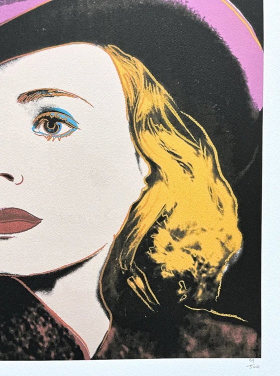 Image 1 of Lithographie CMOA d'Andy Warhol en édition limitée | Portrait pop art d'Ingrid Bergman avec chapeau