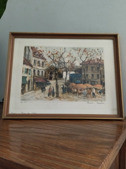 Litografia firmata da Charles BLONDIN (1913-1991) - "Parigi, Place du Tertre"