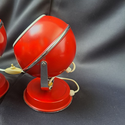 Set van 2 Rode Space Age Eyeball Lampen – Vintage Jaren 60/70 – Wand of Tafel