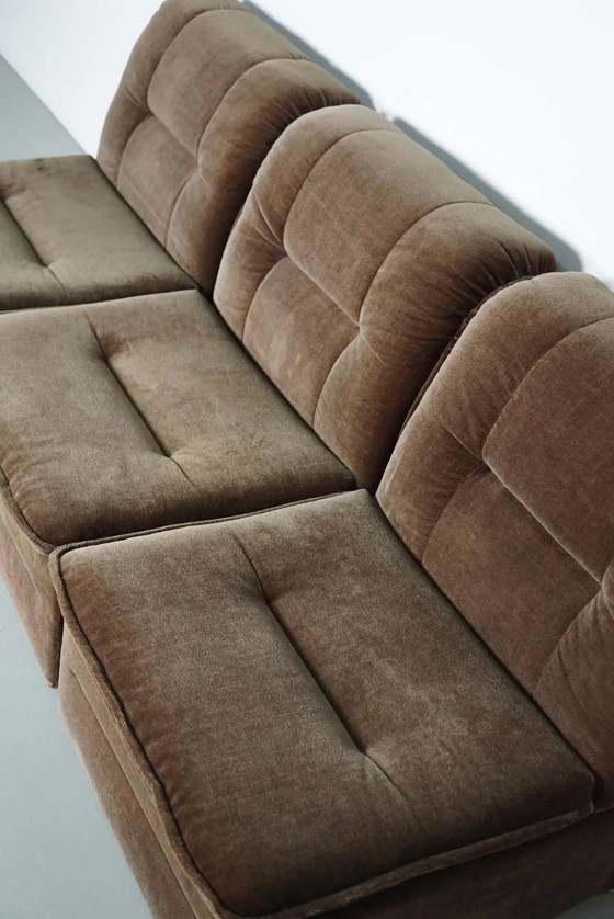 Image 1 of Vintage velvet brown/green modular sofa, 3 elements
