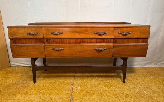 Image 1 of Mid-Century Retro Vintage Walnut Sideboard by Meredew 1960s  Sleek Design • British Craftsmanship • Stunning Walnut Grain 