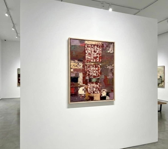 Image 1 of Arte urbana astratta – “Urban Breath” – Pittura contemporanea strutturata in rosso e viola
