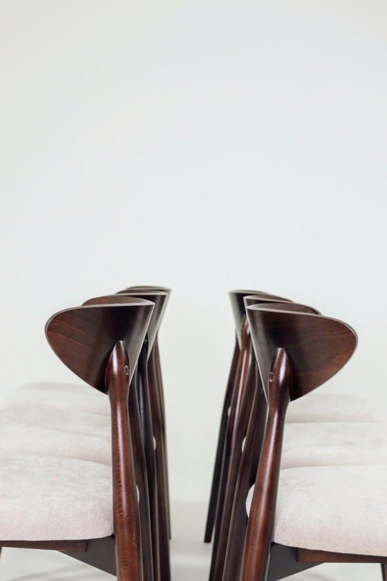 Image 1 of Modernes 6er-Set Esszimmerstühle, Ecru Farbic und Buche Dunkel Nussbaum