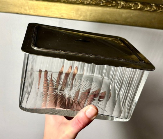 Image 1 of Baccarat crystal box silver lid