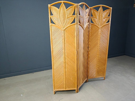 Biombo o separador de ambientes de bambú vintage, años 70