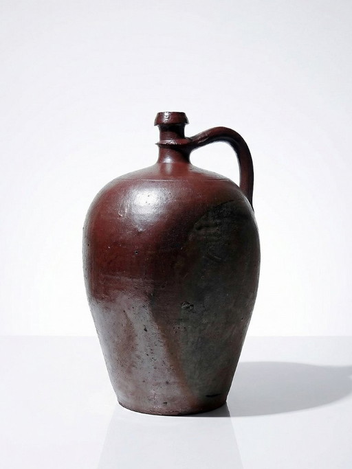 Large Norman stoneware jar, lustrous burgundy enamel, antique 1920s-30s