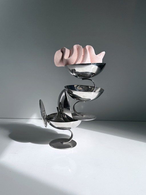 4x coupes à dessert italiennes postmodernes coupe à glace métal coupe verre 80 Gelato gobelet pied argent cantilever