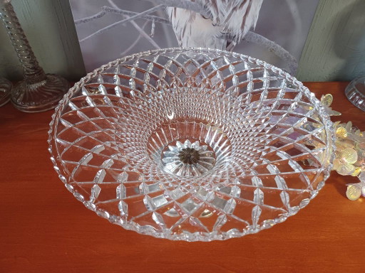 Exklusive große Kristall-Coupéschale auf silbernem Sockel – Diamantschliff – schalen, Crystal, Silver