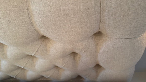 Image 1 of gecapitoneerd bedhoofd (linnen) met bijhorende bekrok en sierkussens 