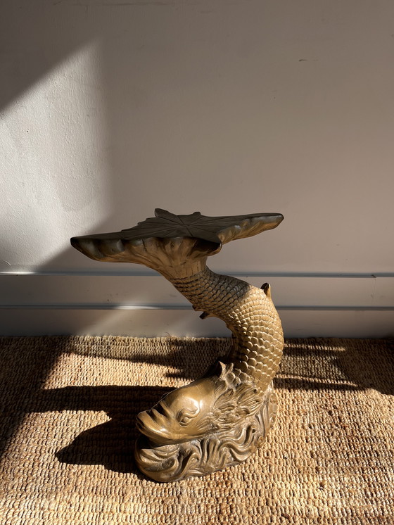 Image 1 of Brass Koi Fish Dolphin Side Table Stool Mid Century