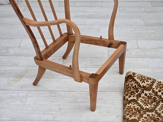 Image 1 of Années 1960, design danois d'Alfred Christensen, fauteuil, modèle 177, velours d'ameublement, bois rénové.