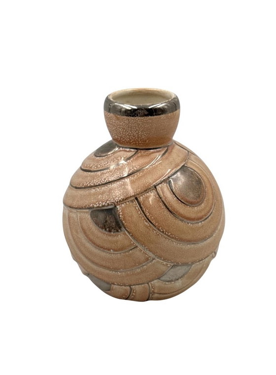 Image 1 of Art Deco pink & silver ceramic vase, Italy 1930s