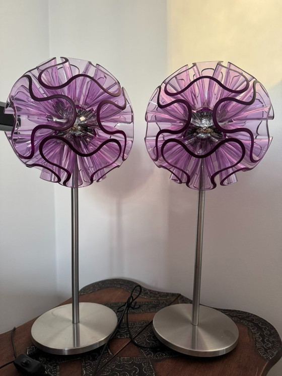 Image 1 of 2x QisDesign table lamps CORAL purple