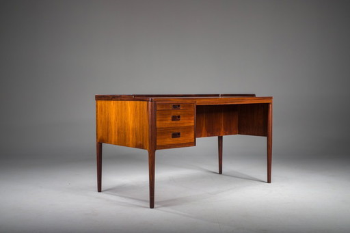  Scandinavian Modern Asymmetrical Palisander Desk with Bar Cabinet attributed to H. Brockmann Petersen for Poul M. Jessen, 1960s