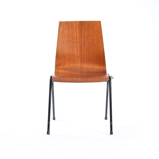 Vintage teakhouten en metalen stapelstoel, Duitsland 1960