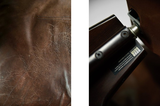 Image 1 of Vintage Mid-Century Danish Modern Brown Leather Adjustable Easy Chair & Ottoman Set from Berg Furniture, 1970s, Set of 2