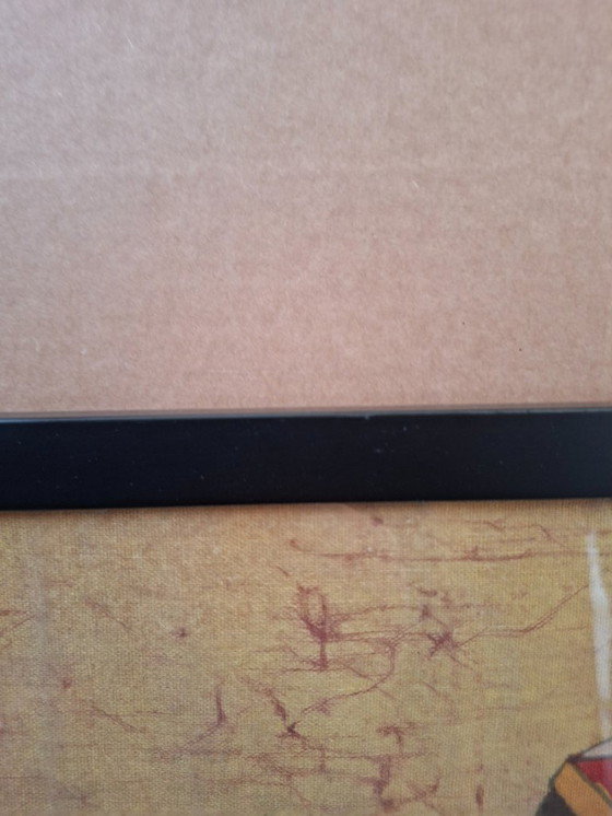 Image 1 of Groot origineel Afrikaans batikschilderij, gesigneerd "Hamidi", kunst op stof, 88 x 79 cm