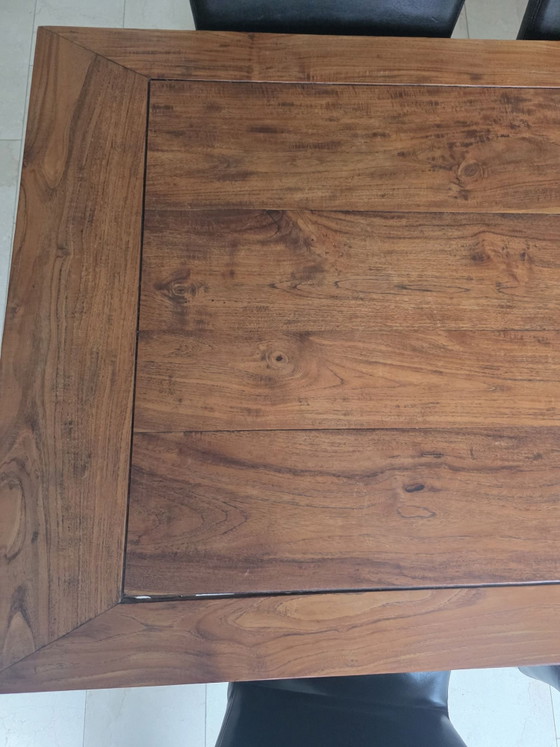 Tavolo da pranzo in teak e 6 sedie di design HF, HF STYLE, Set da pranzo, Legno, Pelle, Multicolore (foto 5 di 11)