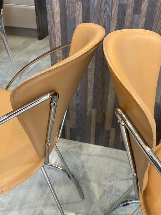 Image 1 of Set di 4 poltrone Linda di Arrben, pelle color cammello, struttura in acciaio cromato, vintage anni '80