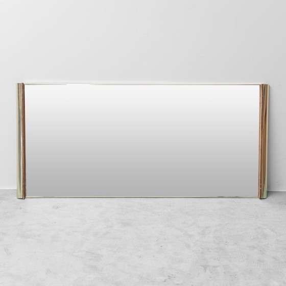 Image 1 of LARGE VINTAGE MIRROR WITH BRASS AND SUEDE FRAME FROM THE 70S – MODERN DESIGN