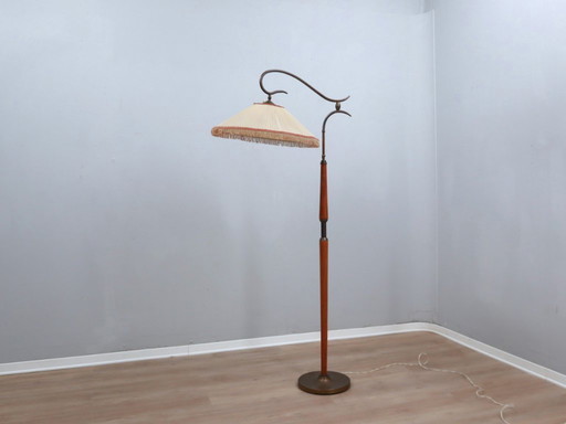 Osvaldo Borsani verstelbare vloerlamp messing & kersenhout 1950