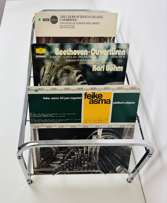 Image 1 of Porta LP/porta dischi cromato vintage Art Déco di metà secolo