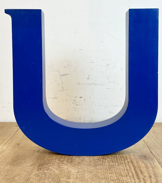 Image 1 of Vintage Blue Iron Facade Letter U, 1970s