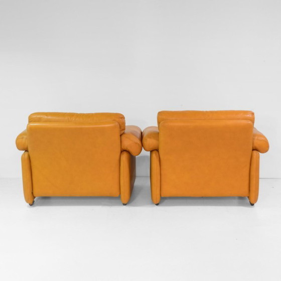 Image 1 of 3x Vintage Coronado Bruine Lederen Woonkamerset Tobia Scarpa Label C&B Italia